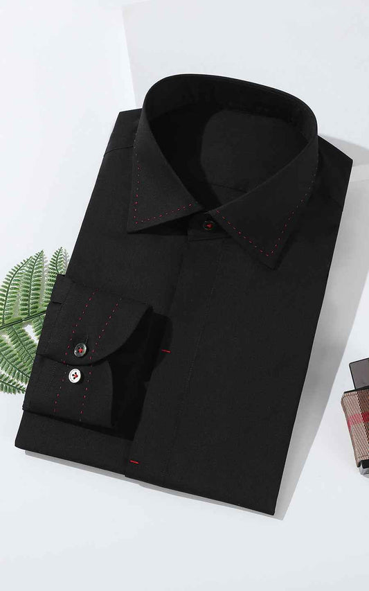 Custom Black Satin Dress Shirt - Tailored Fit Men's Formal