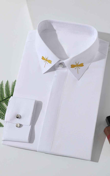Custom Gold Embroidered White Dress Shirt for Men