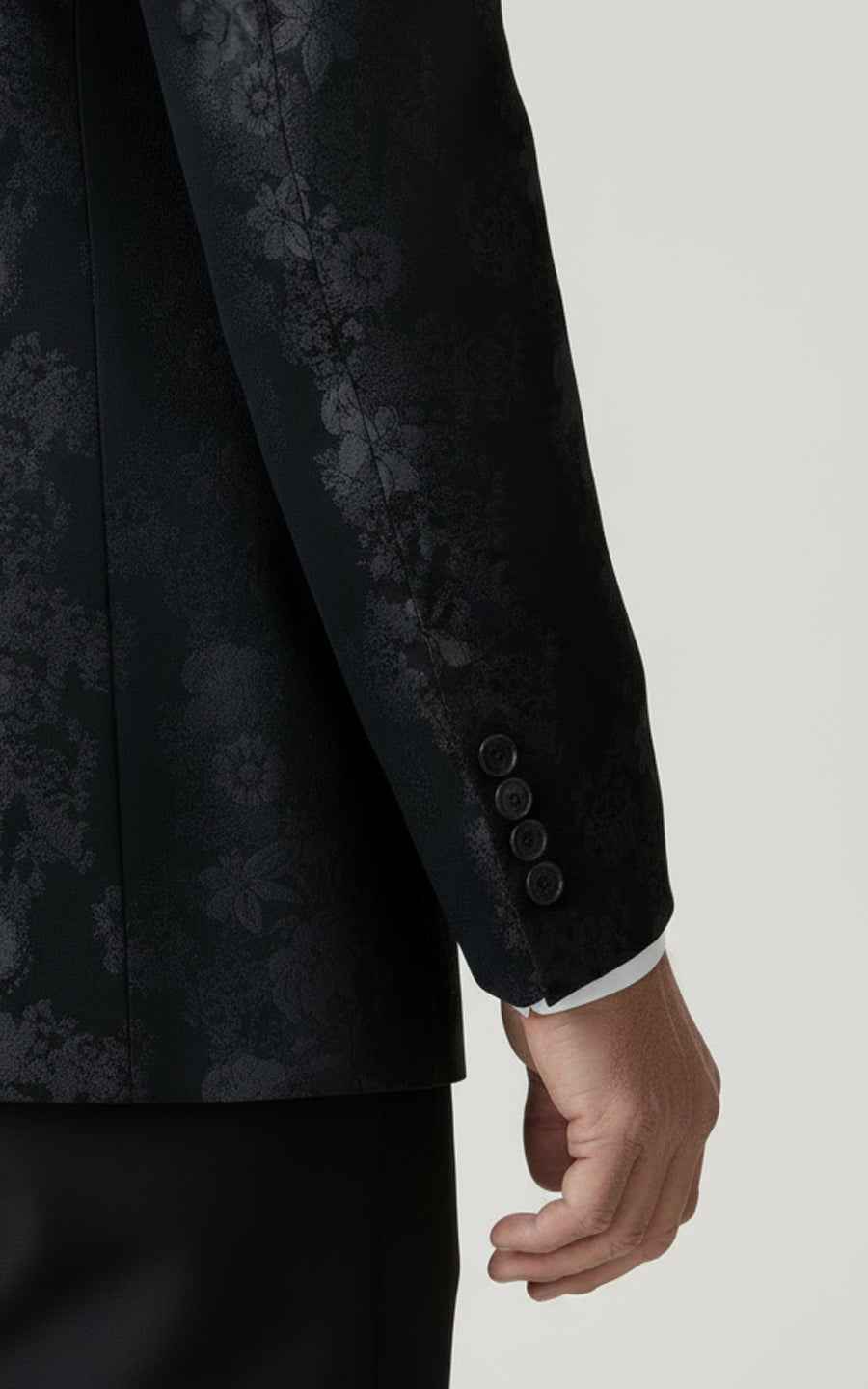 Black Floral Jacquard Mandarin Collar Mens Dress Suit Coat