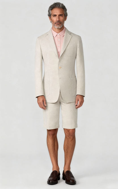 WIAI Men's Beige Linen Casual Suit Set - Tailored Fit