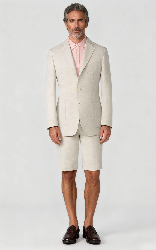 WIAI Men's Beige Linen Casual Suit Set - Tailored Fit