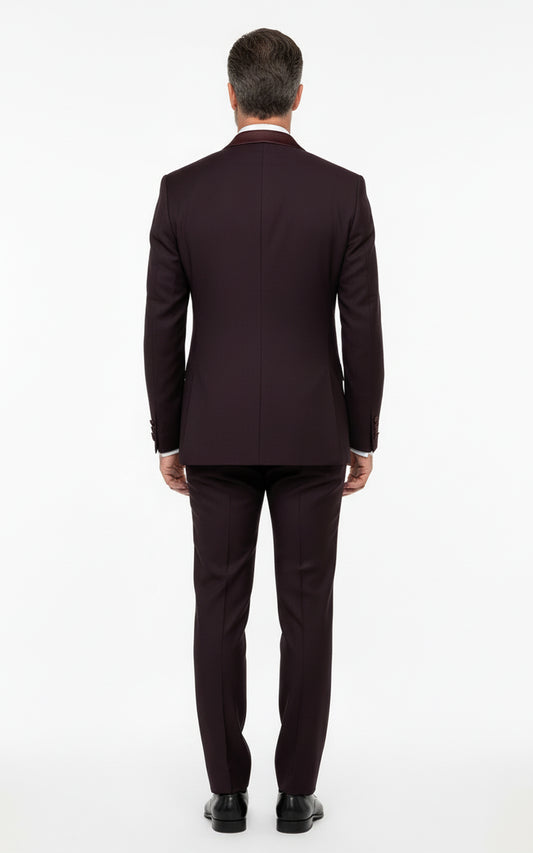 Custom Purple Jacquard Tuxedo Men Formal Wedding Suit Set