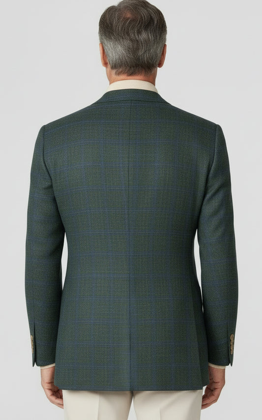 Tailored Mens Custom Blazer Linen Plaid Gray Green Suit