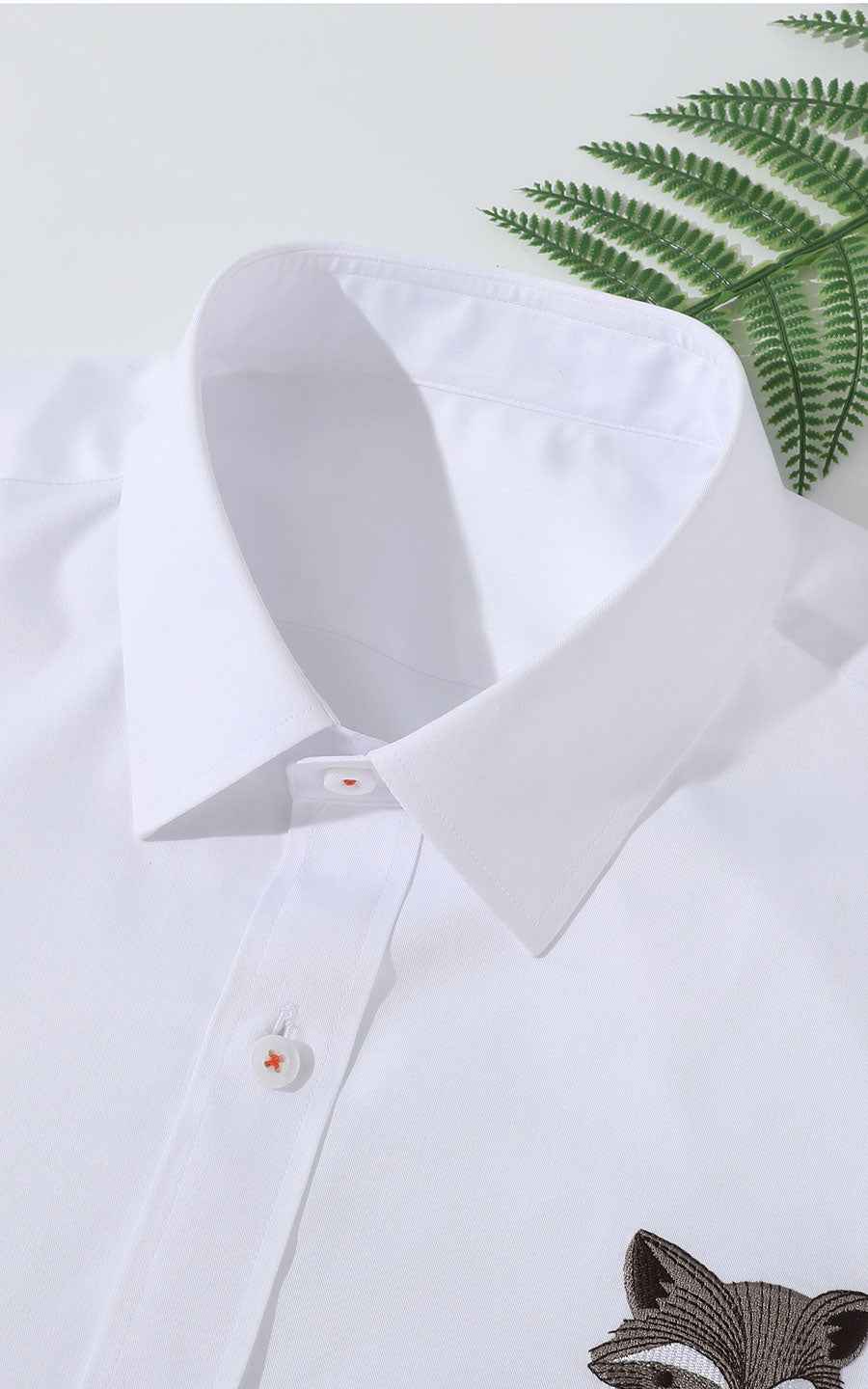 White Shirt with Cute Fox Embroidery - Custom Tailored