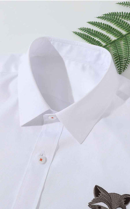White Shirt with Cute Fox Embroidery - Custom Tailored