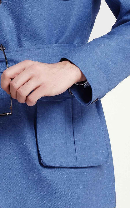 Customized Blue Trench Men Safari Casual Wear