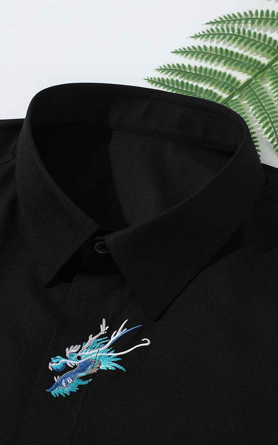 Custom Black Dragon Embroidered Dress Shirt - Tailored Fit