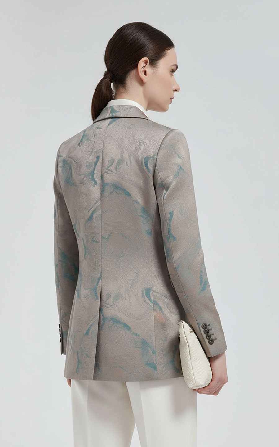 Women's Blazer Watercolor Print Double-Breasted