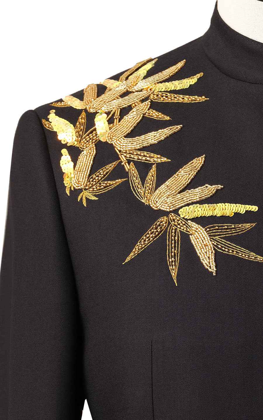 Men's Black Groom Blazer - Golden Bamboo Embroidered