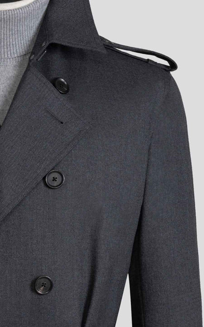 Men's Dark Gray Double-Breasted Custom Casual Trench Coat