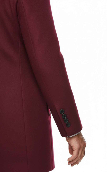 Men's burgundy custom double-breasted business casual wool coat