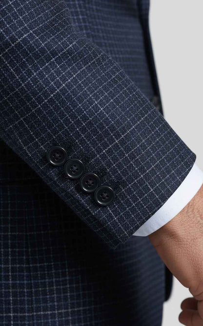 Men's Navy Blue Plaid Business Casual Custom-Made Suit Coat