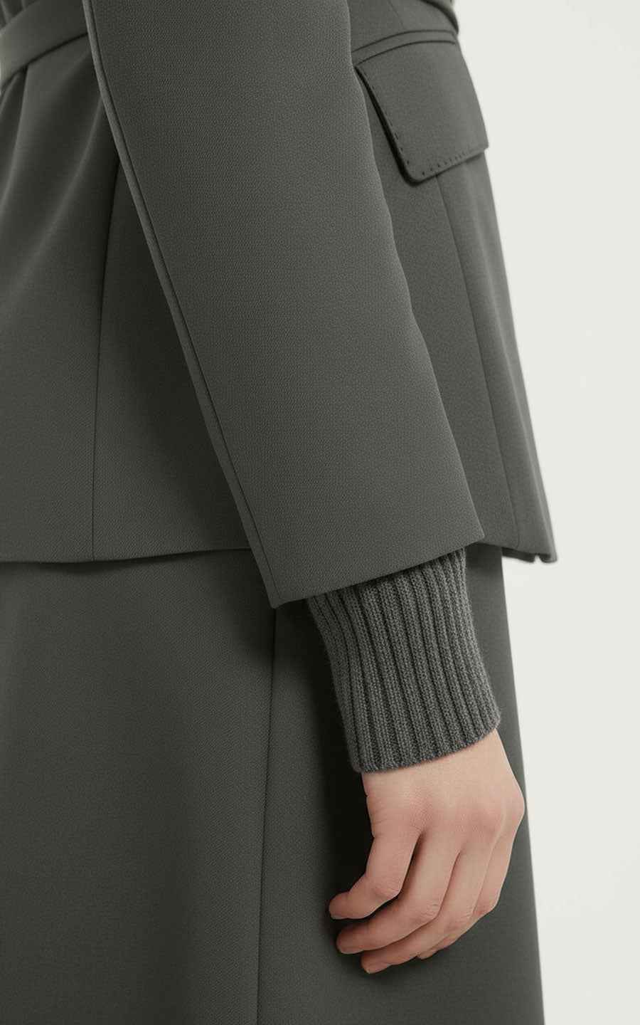 Women's Blazer Set Belted Double-Breasted Gray