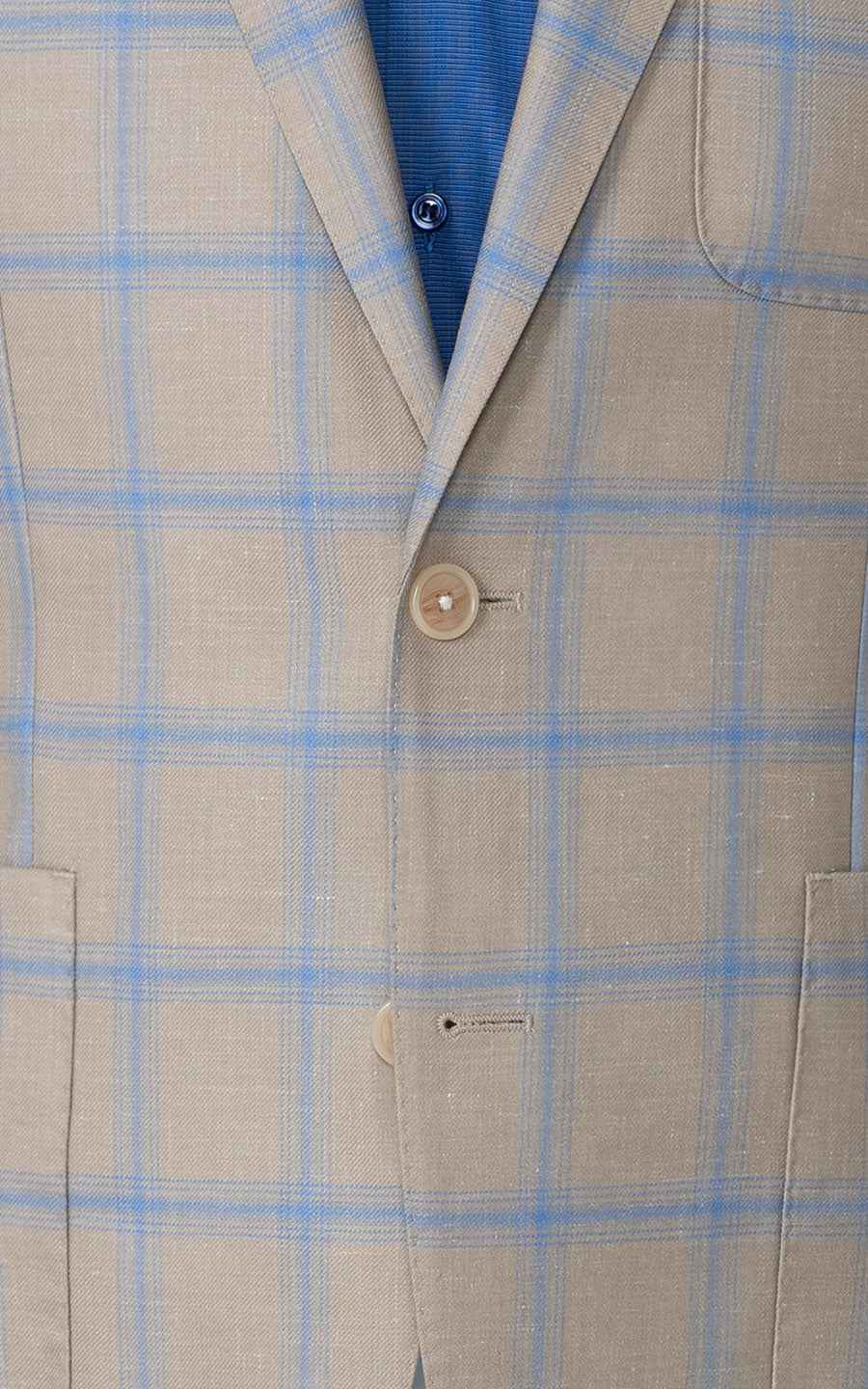 Custom Khaki Blue Plaid Wool Casual Suit Set