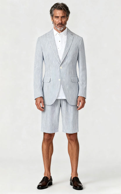 Light Gray Striped Casual Suit Set - Tailor Made