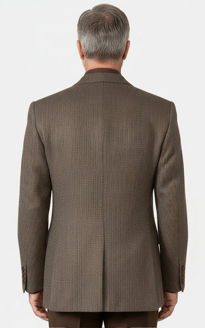 Mens Custom Fit Brown Herringbone Wool Casual Blazer