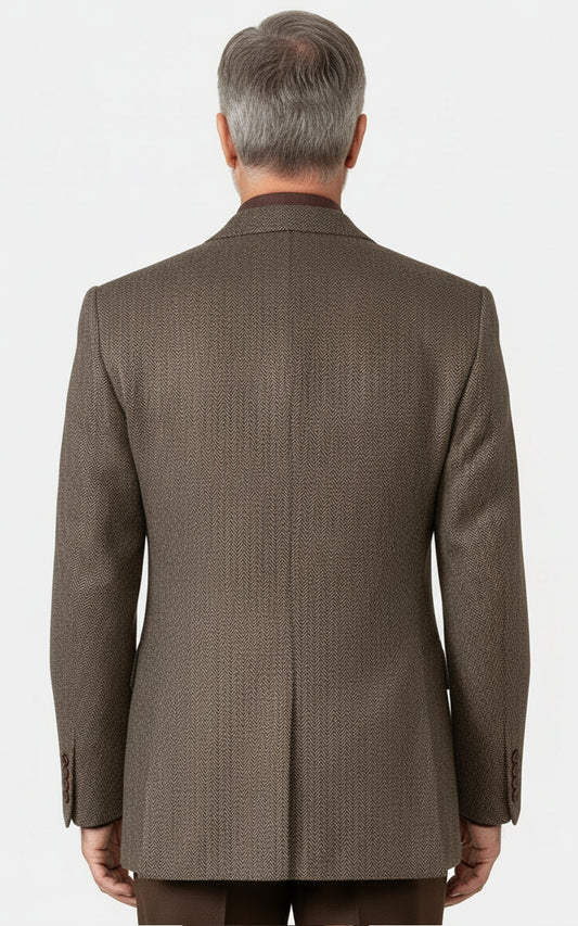 Mens Custom Fit Brown Herringbone Wool Casual Blazer