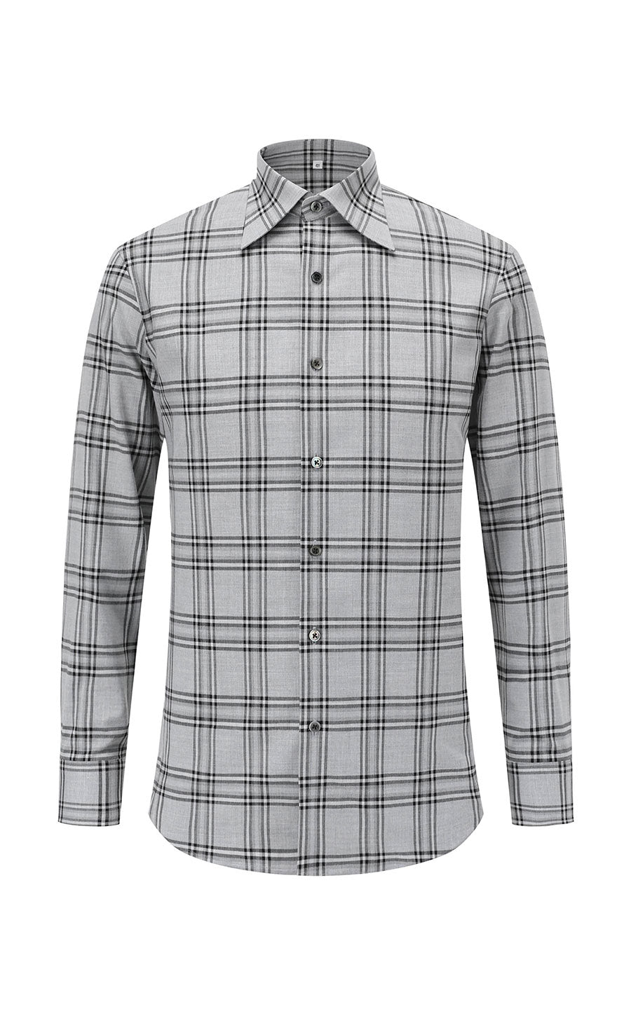 Men's Grey Check Dress Shirt - Business Casual WIAI