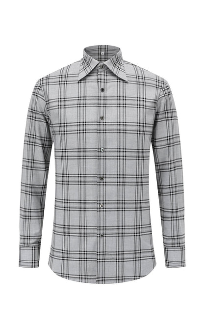 Men's Grey Check Dress Shirt - Business Casual WIAI