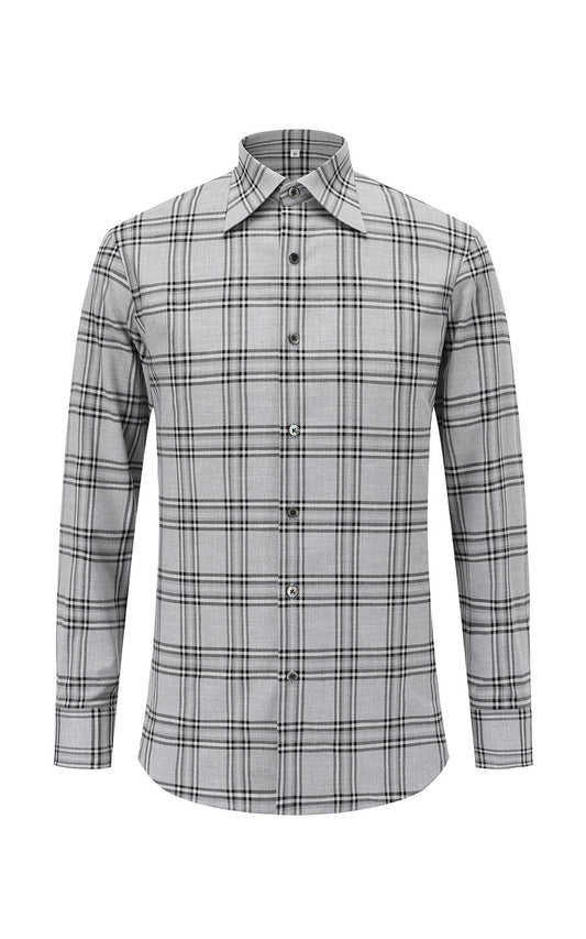 Men's Grey Check Dress Shirt - Business Casual WIAI