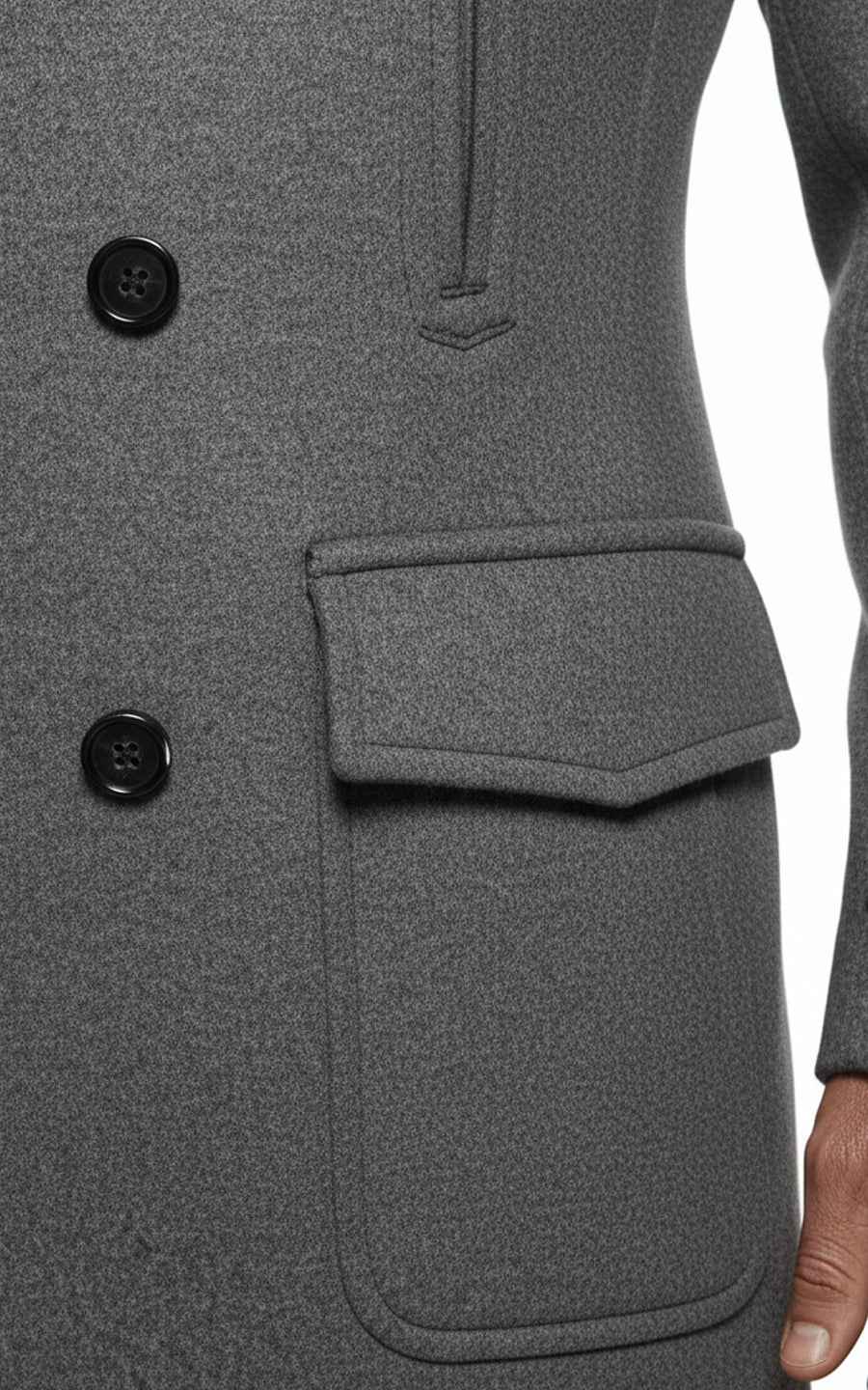 Men's Grey Slim Fit Custom Wool Double-Breasted Formal Overcoat