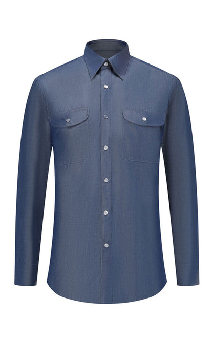 WIAI Men's Dark Blue Wrinkle-Free Custom Dress Shirt