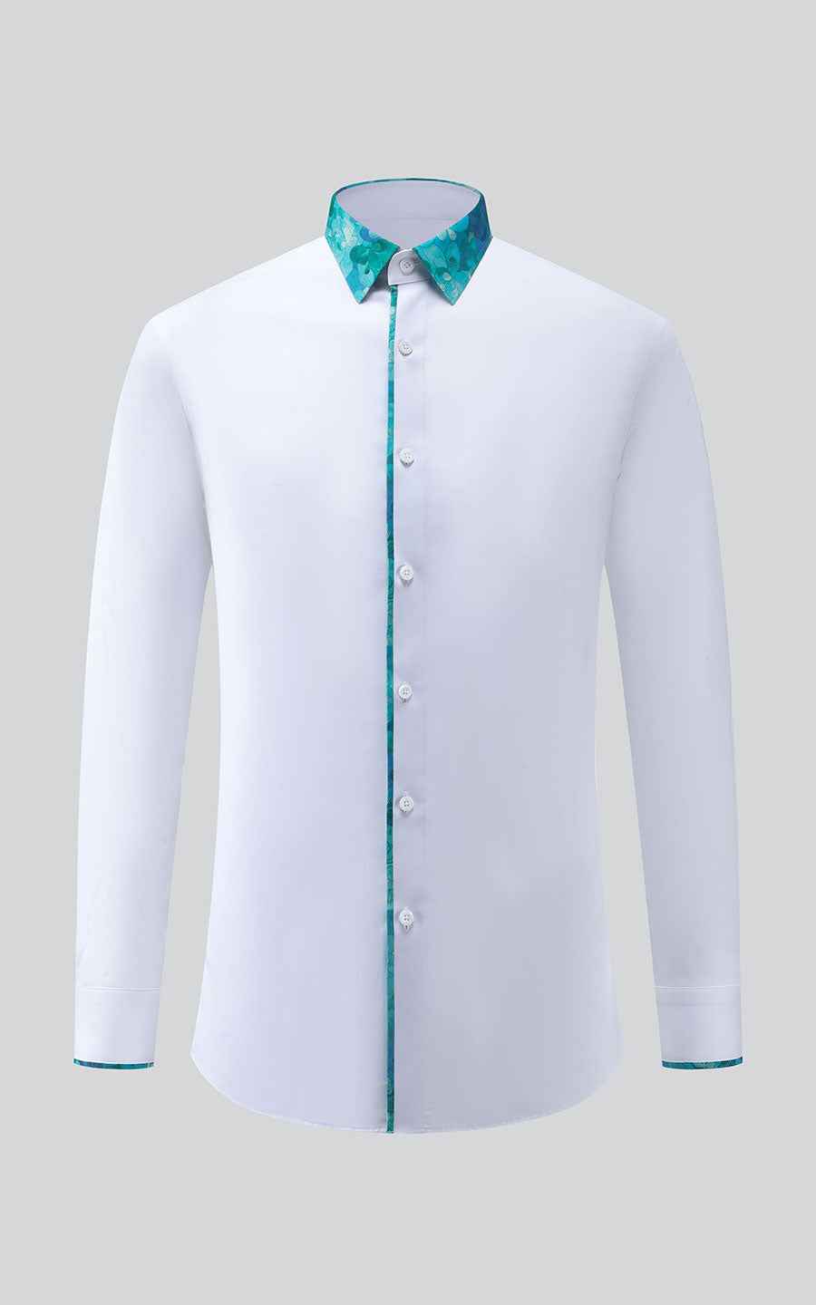Custom White Dress Shirt with Green Accents - Tailored Fit