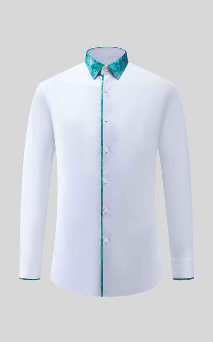 Custom White Dress Shirt with Green Accents - Tailored Fit