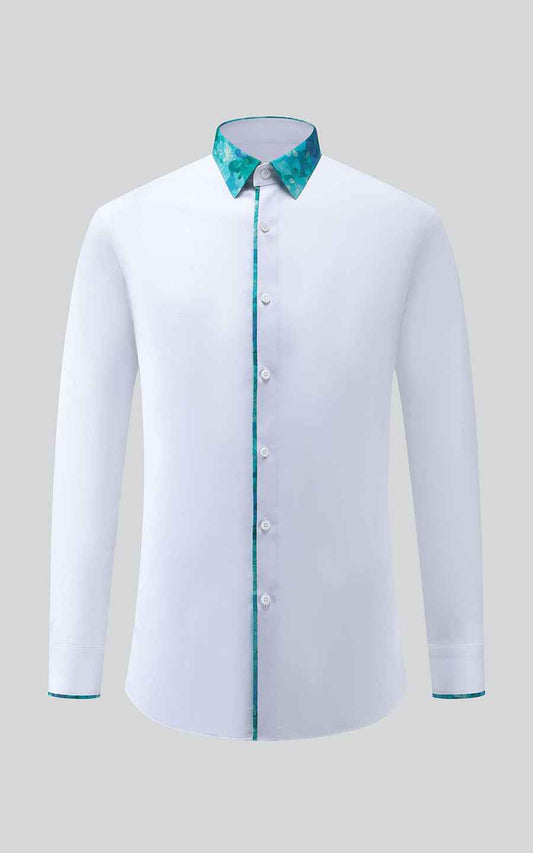 Custom White Dress Shirt with Green Accents - Tailored Fit
