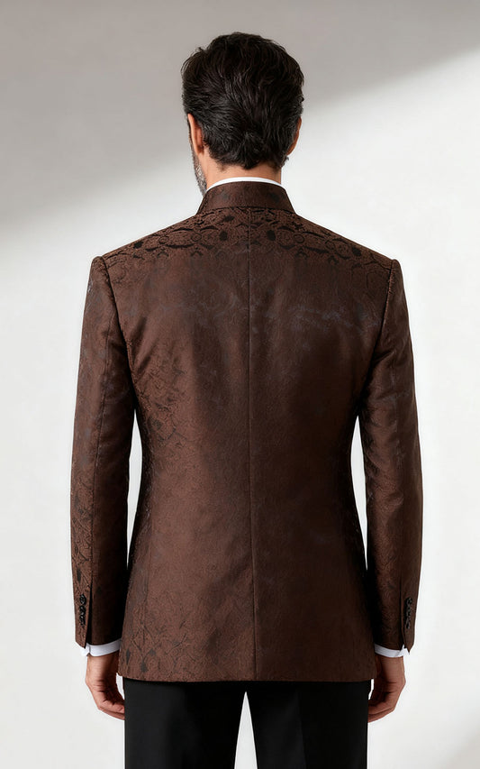 Men's Brown Brocade Chinese Wedding Jacket - Custom