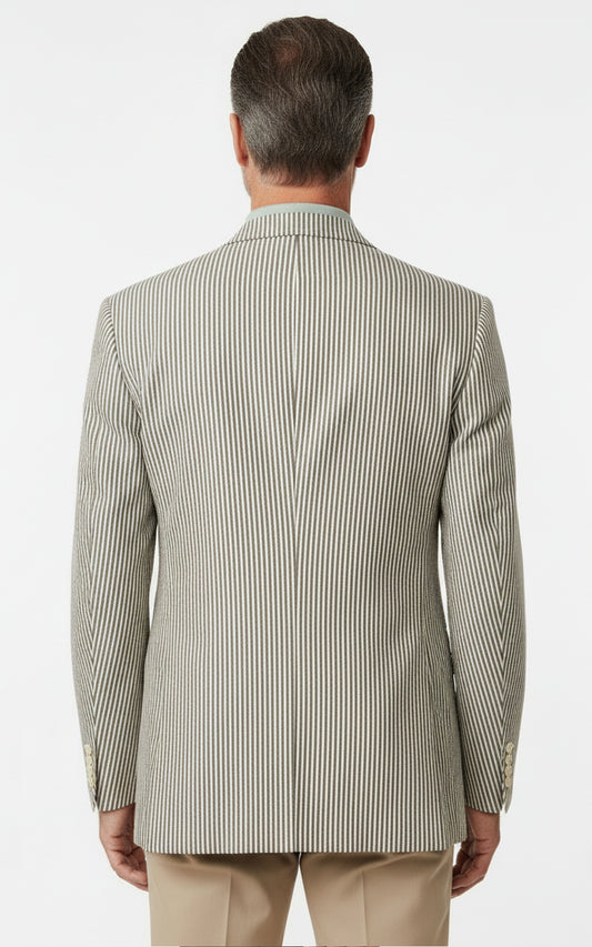 WIAI Mens Brown White Striped Custom Casual Blazer