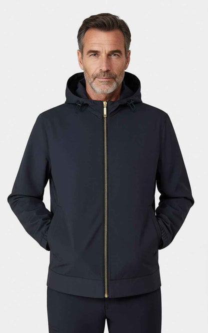 Mens Navy Blue Hooded Jacket Premium Tailored Casual Wear