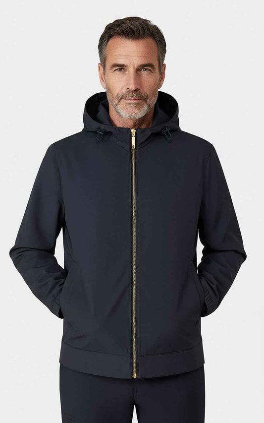 Mens Navy Blue Hooded Jacket Premium Tailored Casual Wear