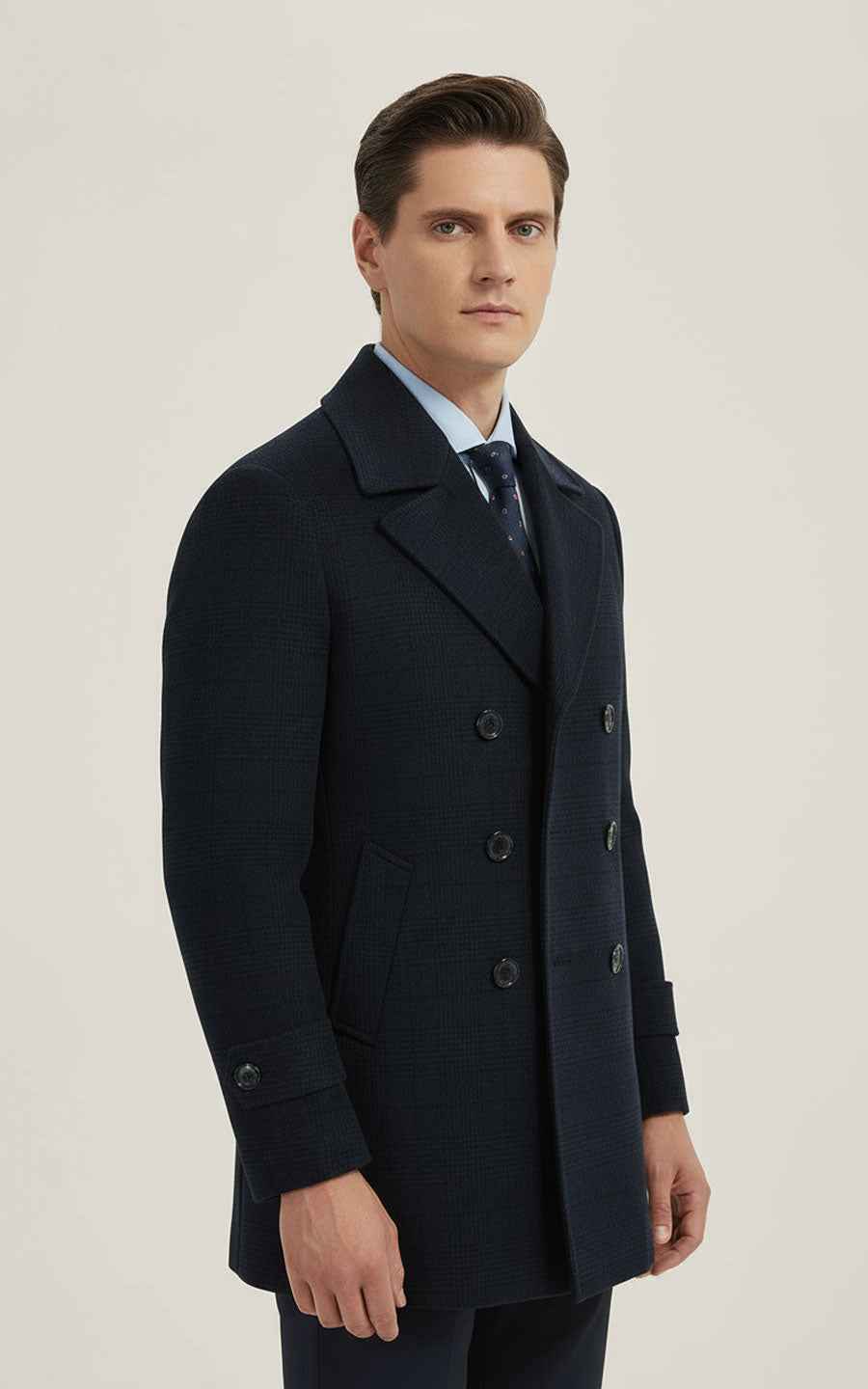 Men's Wool Coat Navy Double-Breasted Classic