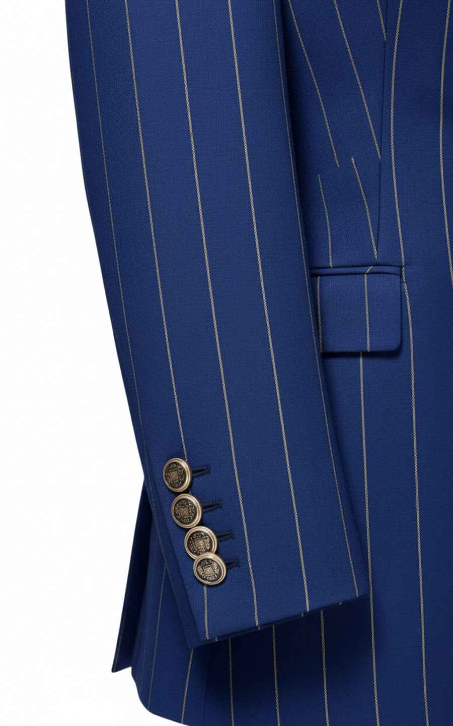 Women's double-breasted blue pinstripe suit set
