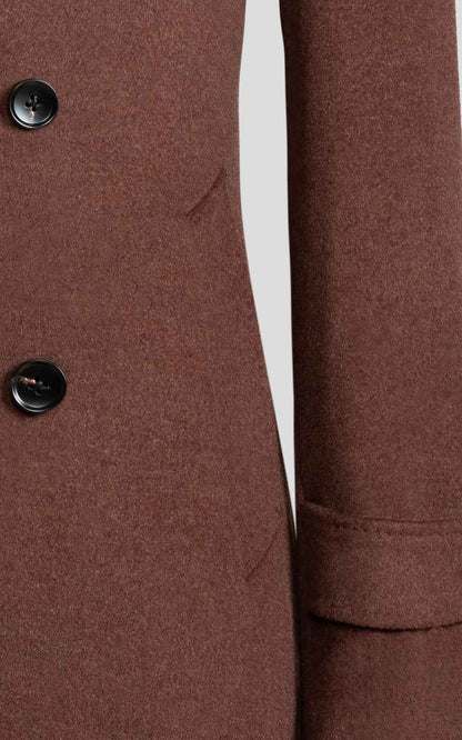 Autumn/Winter Men's Dark Camel Custom Double-Breasted Wool Coat