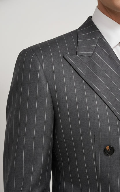 Men's gray pinstriped double-breasted formal custom suits set