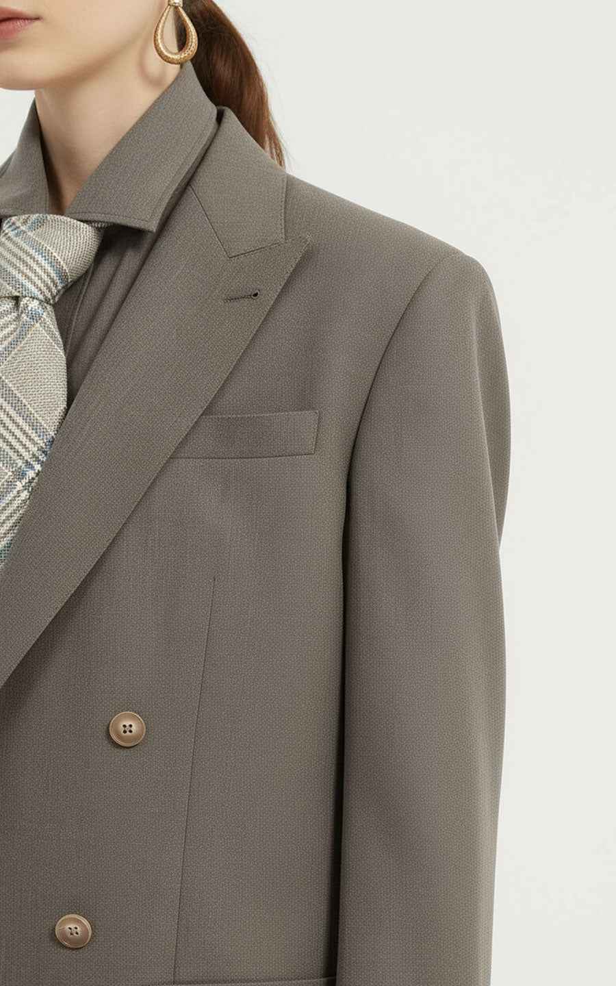 Tailored Blazer Set - Gray & Wide-Leg Trouser