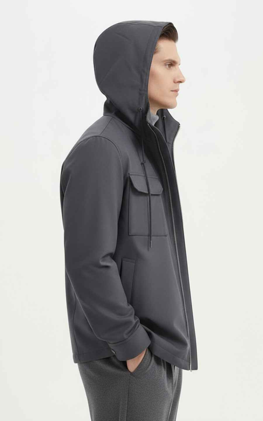 Jacket Men Utility Zip Up with Chest Pockets Gray