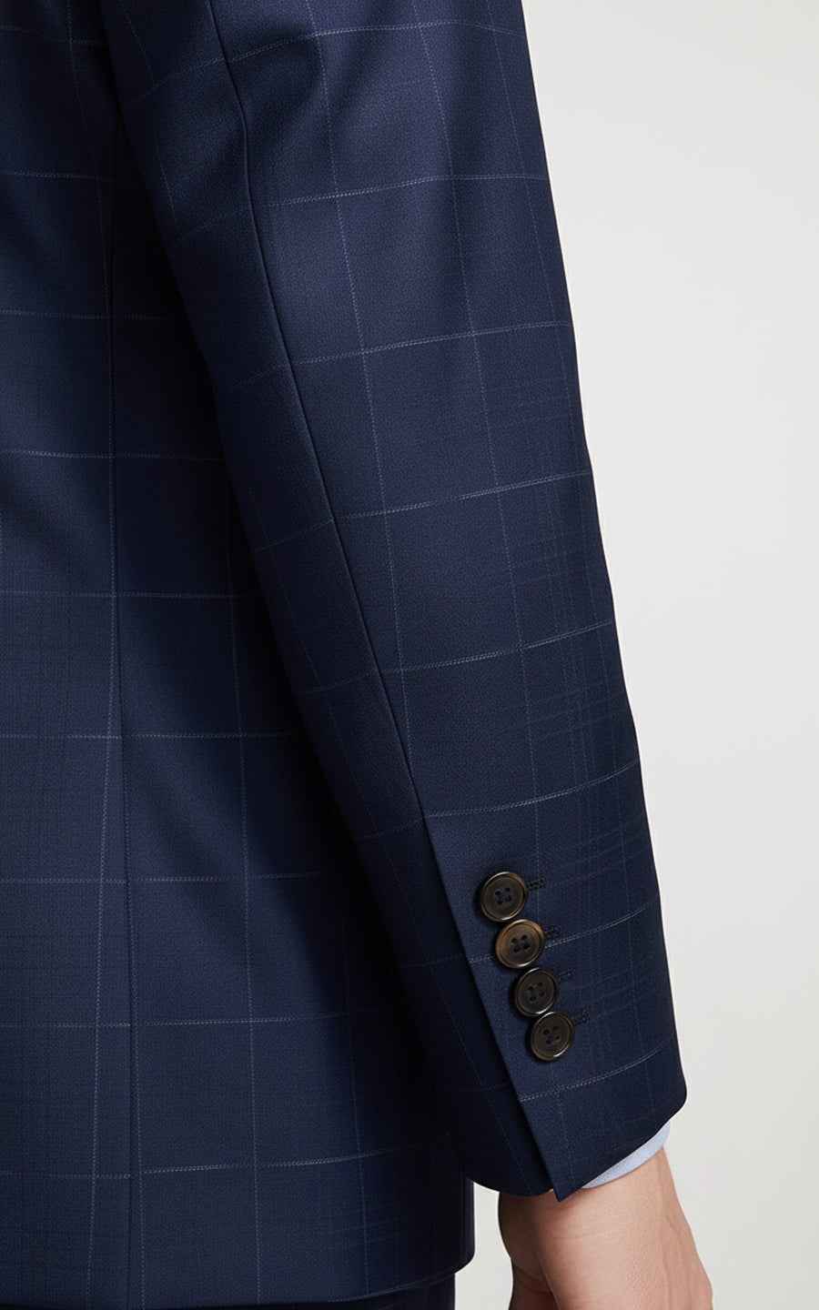 Navy blue custom men's business casual plaid suit coat