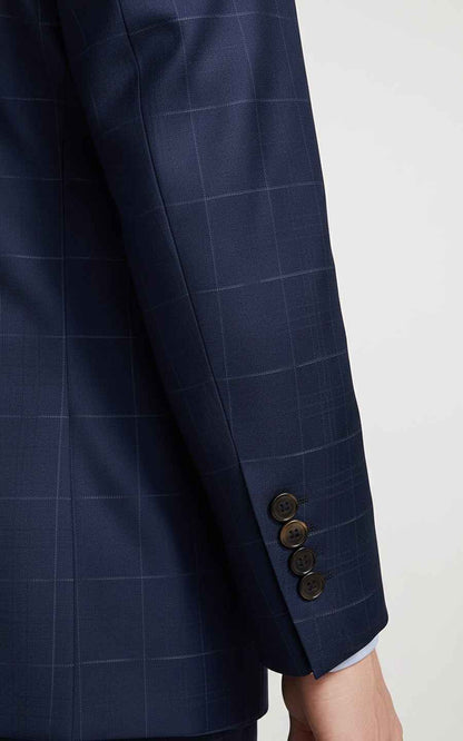 Navy blue custom men's business casual plaid suit coat