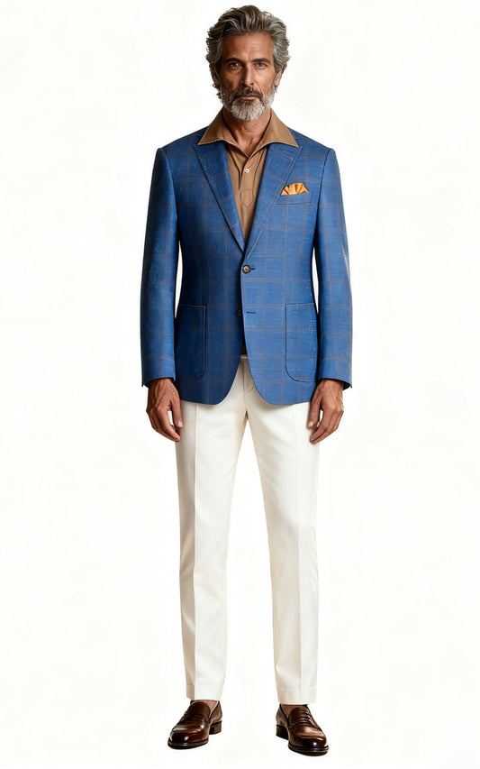 Custom suits Blue Plaid Wool Suit Set - Stylish Casual Wear