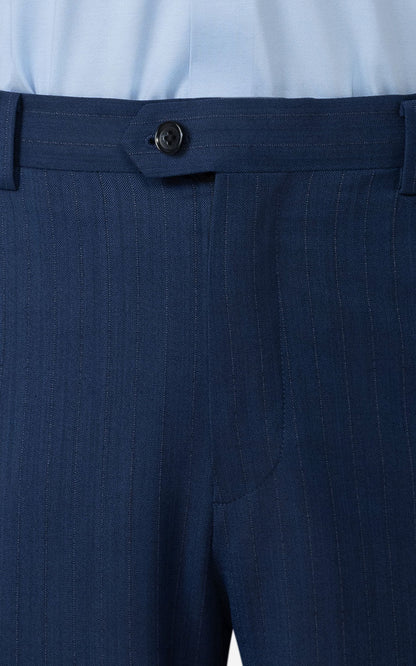 Custom Herringbone Suit Pants Side - Dark Blue Tailored