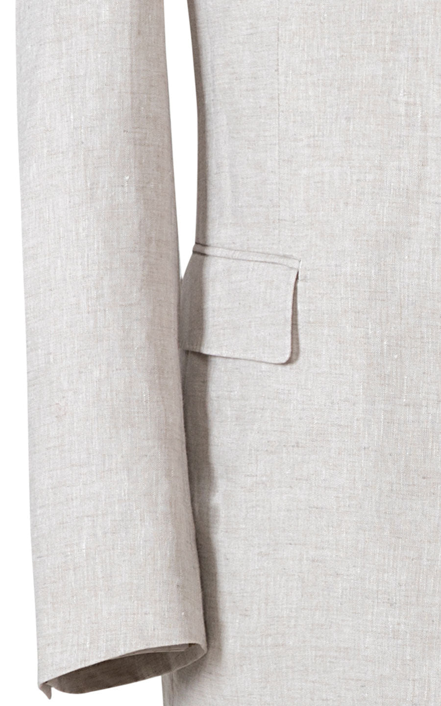 Man wearing custom beige linen tailored formal suit