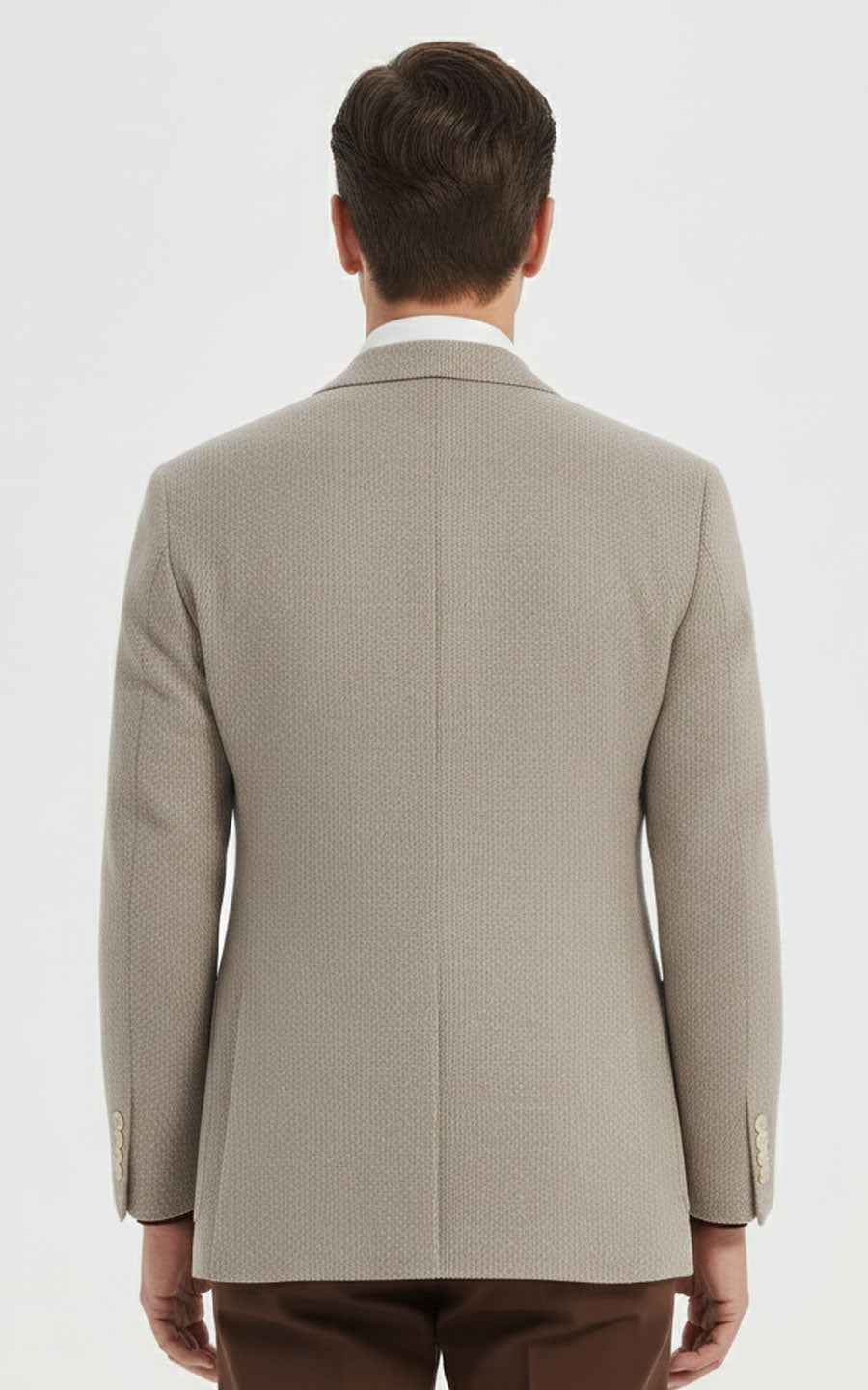 Men's Beige Suit Jacket - Textured Classic Fit