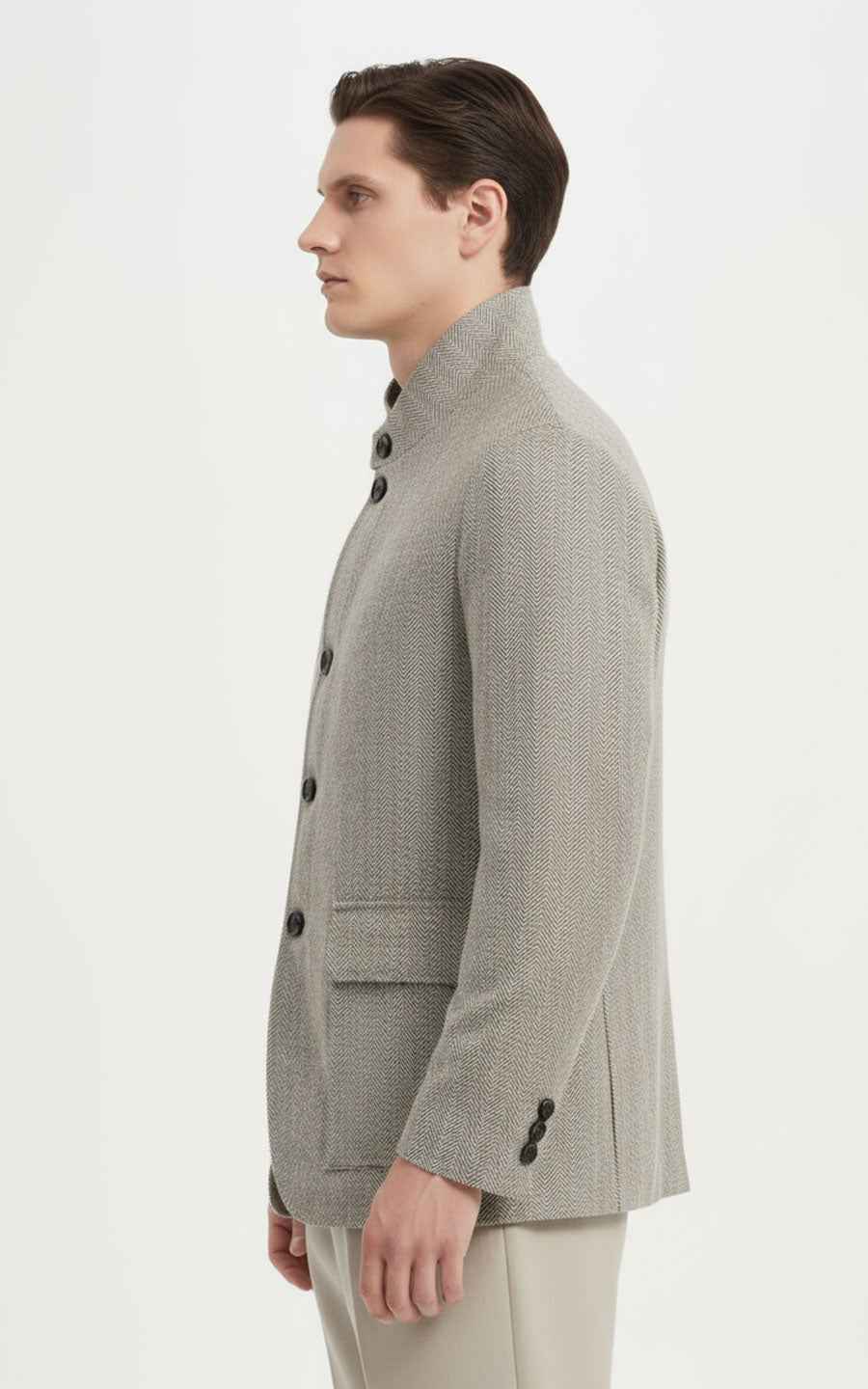 Men's Herringbone Suit - Stand Collar Jacket Style