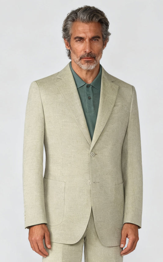 Custom Beige Linen Business Suit - Tailored Blazer