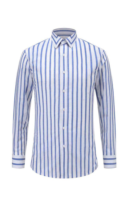 Blue White Striped Men's Shirts - Long Sleeve Custom Fit