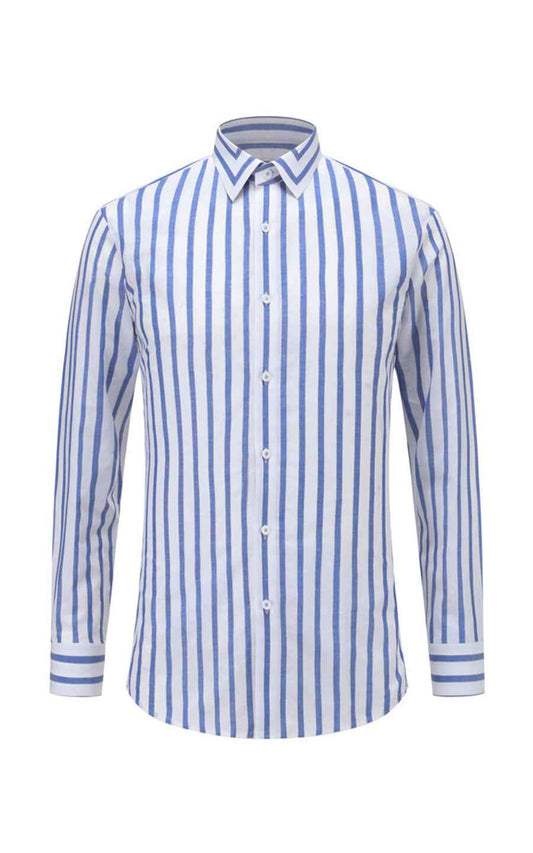 Blue White Striped Men's Shirts - Long Sleeve Custom Fit