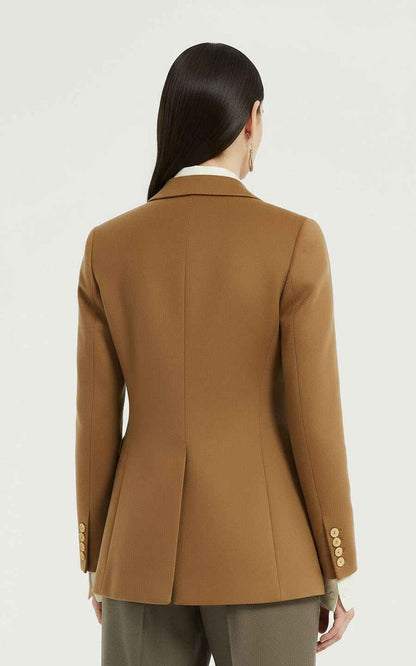 Camel Brown Suit Jacket - Contrast Collar for Women